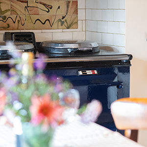 The aga in the kitchen at  Beili Glas Welsh holiday cottage 